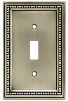 Brushed Pewter Zinc 1-Gang Beaded Toggle Wall Plate 1