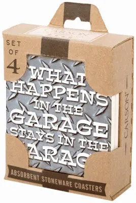 Ceramic Garage-Themed Coasters – Set Of 4 Stoneware Pieces 1