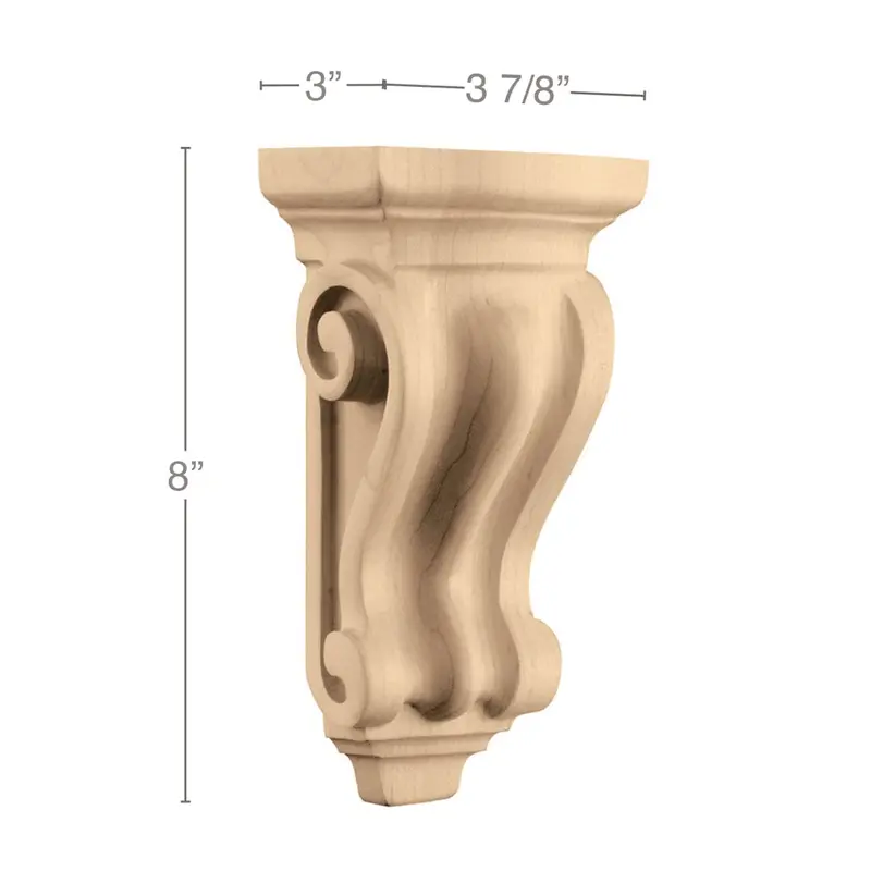 Compact Corinthian Corbel – Architectural Wood Bracket, 3 7/8" W × 8" H × 3" D 1
