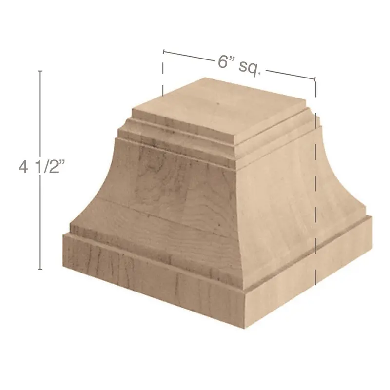 Craftsman Column Base – 6" × 4 1/2" Height × 6" Square, Fits 3" Square Columns 1