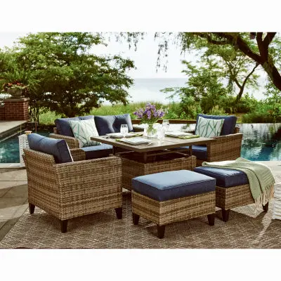 Culebra 6-Piece Patio Seating Set With Wicker-Over-Steel Construction And Height-Adjustable Table 1