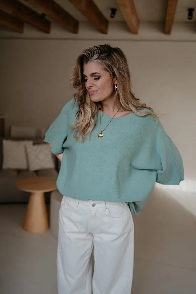Ebide Turquoise Cropped Knit Top 1