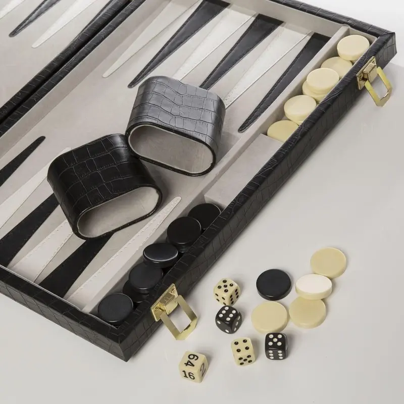 Elegant Backgammon Board — Black Faux Crocodile Texture | Brouk & Co. 1