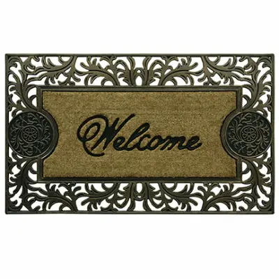 Framed Double-Door Medallion Welcome Mat – Coir & Rubber, 23" X 39" 1