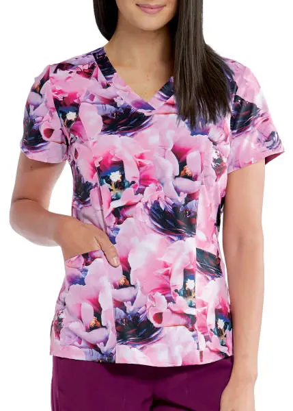 Grey'S Anatomy Women'S Botanical Dreams Printed V-Neck Scrub Top – 4-Pocket 1