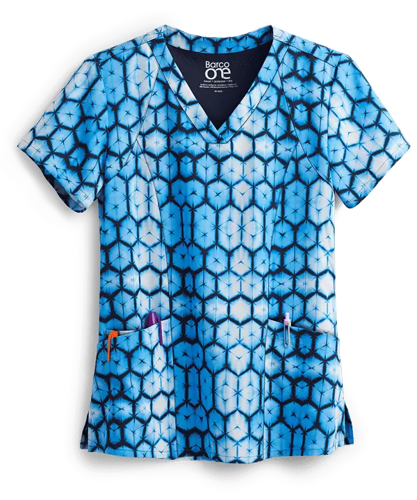 Grey'S Anatomy Women'S Cool Blues Printed V-Neck Scrub Top – 4-Pocket 1