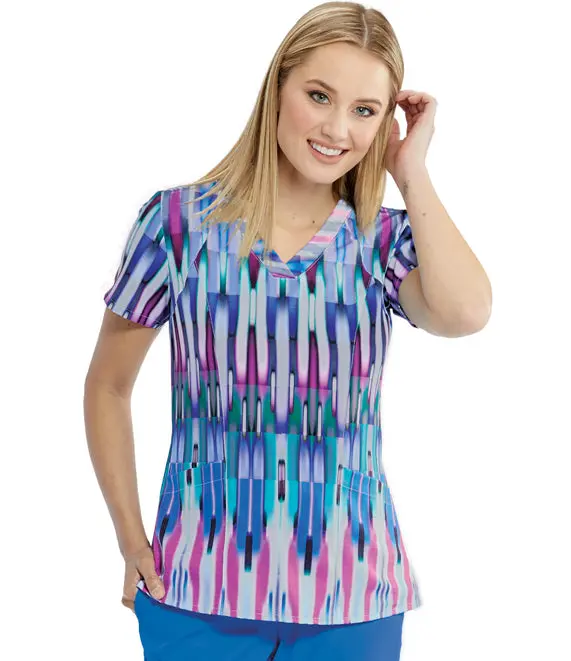 Grey'S Anatomy Women'S Vibrant Prism Printed V-Neck Scrub Top – 4-Pocket 1
