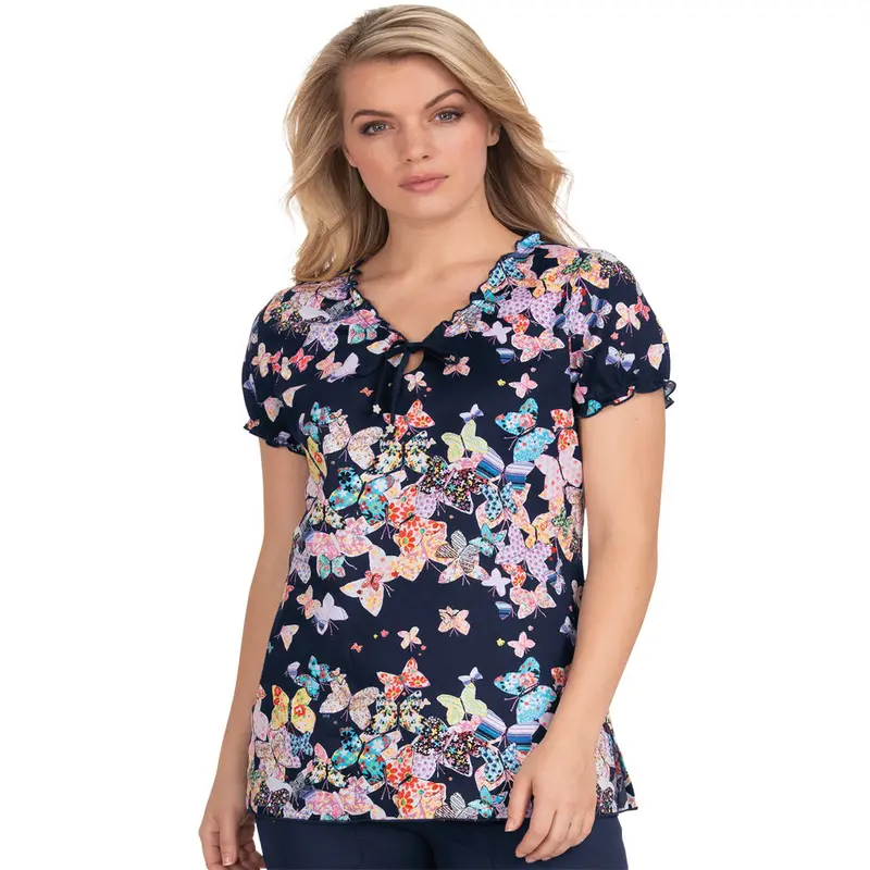 Koi Classics Bridgette Scrapbook Printed Keyhole Scrub Top For Women 1