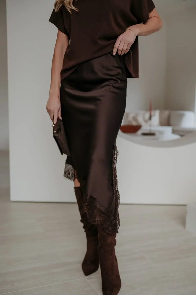Ledreva Chocolate Brown Pleated Midi Skirt 1