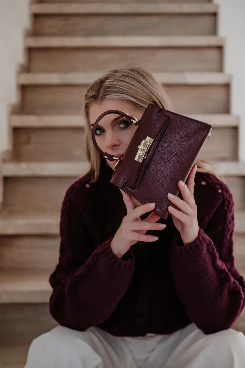 Letori Leather Crossbody Handbag In Burgundy 1