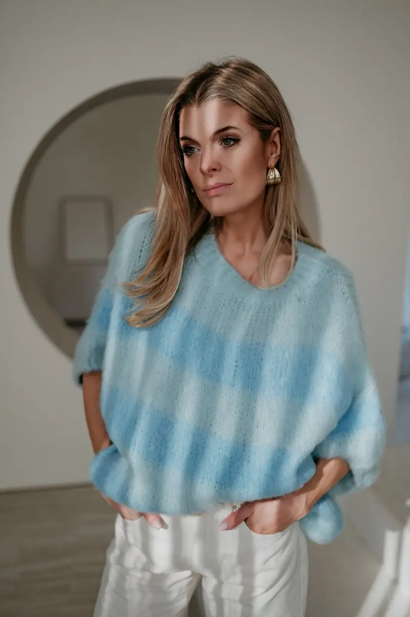 Levini Denim-Blue Knit Sweater 1