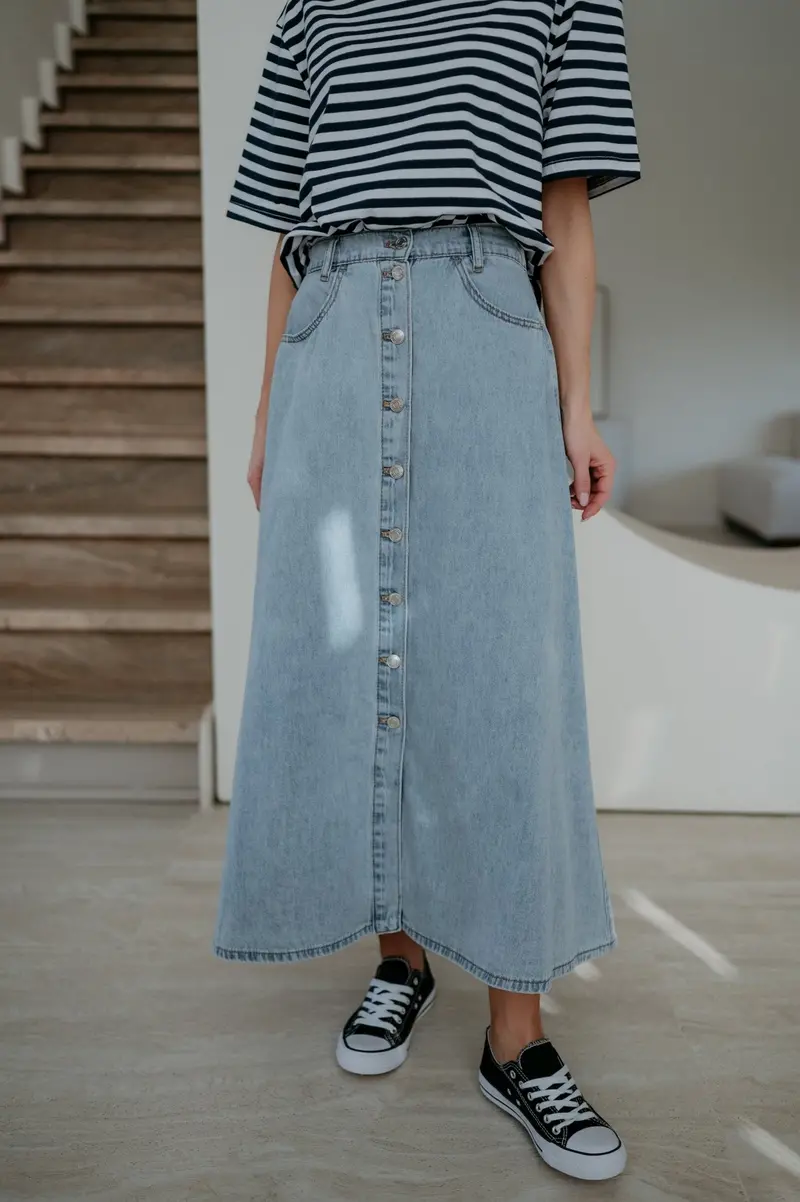 Ligado Stretch-Blue A-Line Skirt 1
