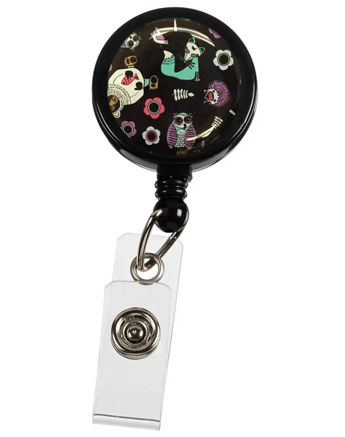 Prestige Retractable Id Badge Holder – Woodsy Animal Print In Black 1