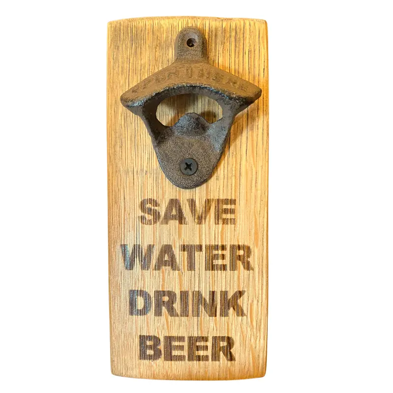 Reclaimed Barrel Stave Bottle Opener – Engraved Quote Design 4