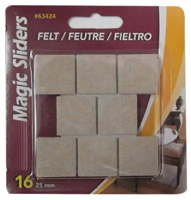 Self-Adhesive Felt Surface Protectors – Oatmeal Square, 1" Size (16-Pack) 1