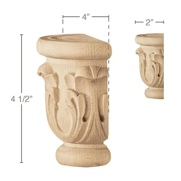 Split Acanthus Bun Foot Pair, 4" Wide × 4.5" High × 2" Deep 1