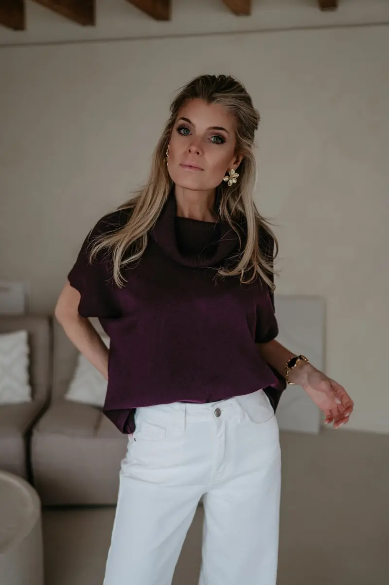 Viluna Burgundy Drape-Front Knit Top 1