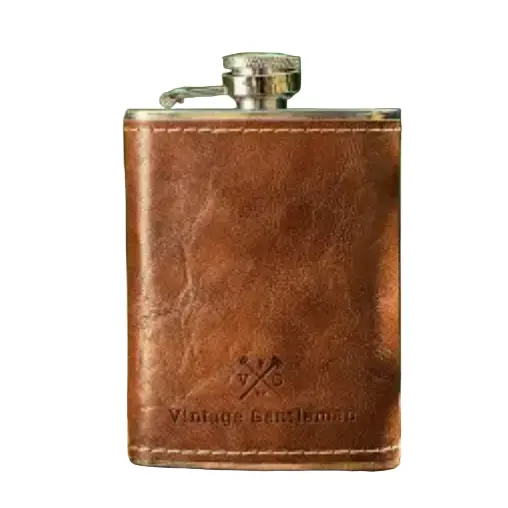 Vintage Gentlemen Leather-Wrapped Stainless Steel Flask 1