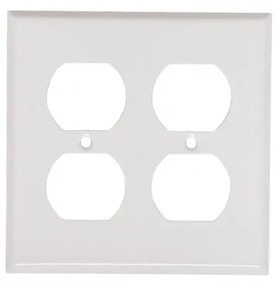 White Two-Gang Steel Wall Plate – Dual Duplex Outlet Cover 1