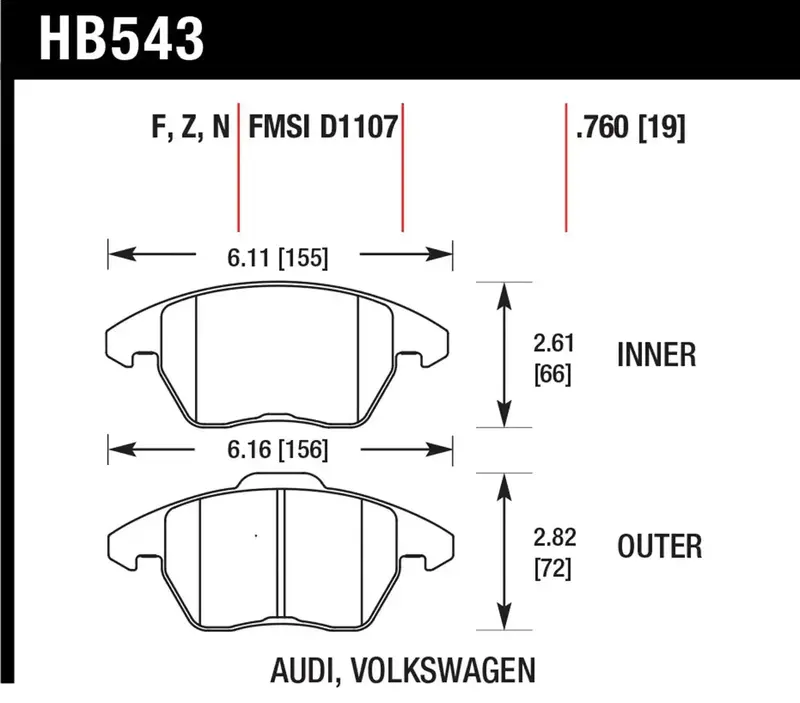 Hawk Performance Hb543N.760 Hp Plus Brake Pads – 0.760" Thickness, Fmsi D1107 Spec 1