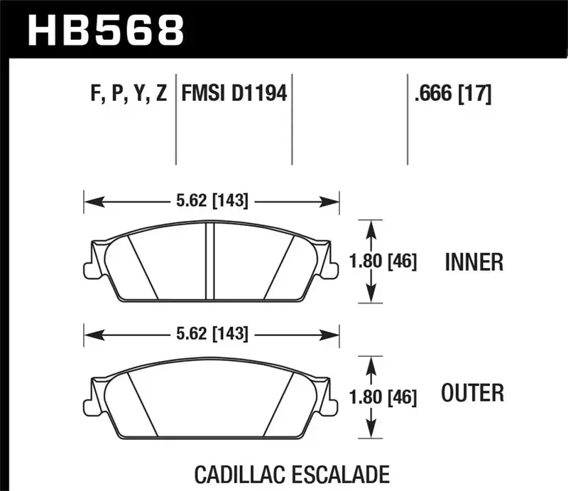 Hawk Performance Hps Brake Pads Hb568F.666 – High-Performance Street Compound, 0.666" Thickness 1
