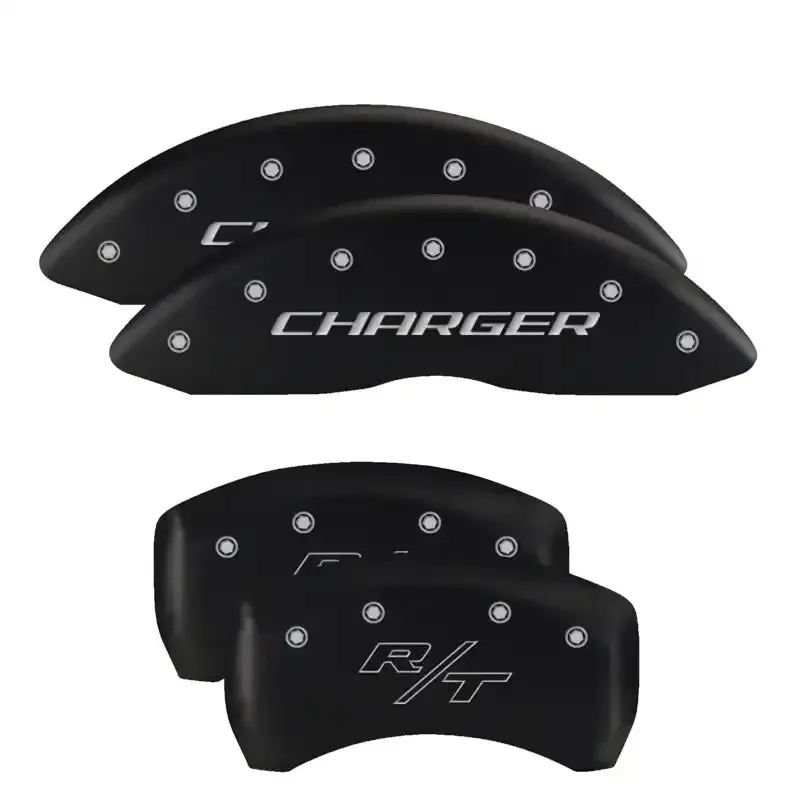 Mgp Engraved 4-Piston Caliper Covers – Front & Rear, Dodge Black With Silver Accents 1